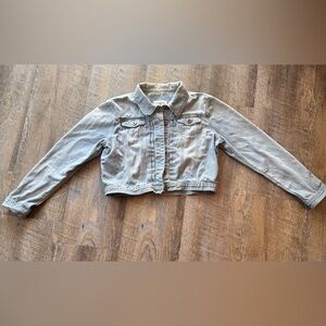 One5One Authentic Denim Cropped Jean Jacket Women’s Large Light Wash Distressed